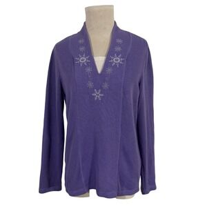 Rebecca Malone Purple Snowflake Christmas Long Sleeve Thermal Top Women's Size L